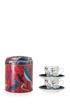 IDO S/2 Cup & Saucer Tin Box Birds of Paradise Multi:Multi Colour:One Size
